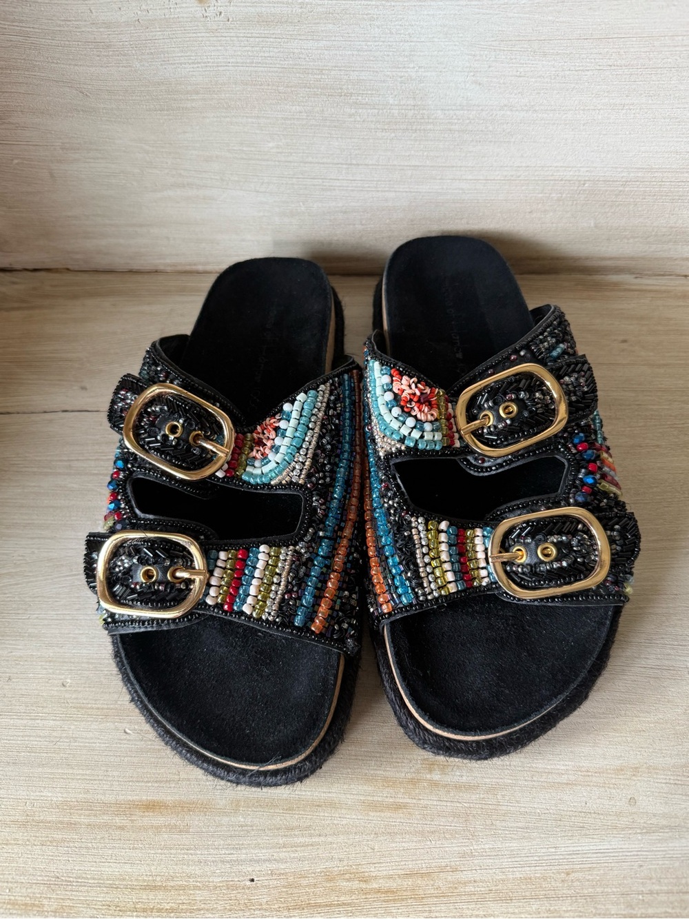 House of Harlow 1960 multicolor beaded slide buckle sandals Size 7